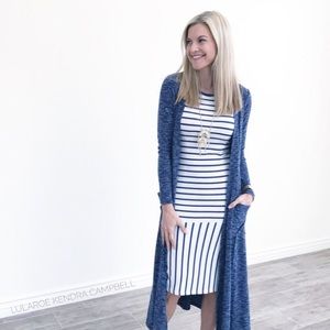 LuLaRoe Julia Dress Grey/Blue Striped
